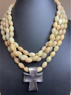 B4891 Simon Sebbag Israel Sterling Silver Beaded Cross Pendant Necklace 18"